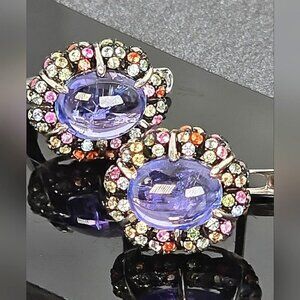 925 Sterling Silver Earrings with Natural Tanzanite & Sapphire Gems